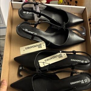 NWT Resale 3pr 9 10 9W No Boundaries Women's Black Pointed kitten heel slingback